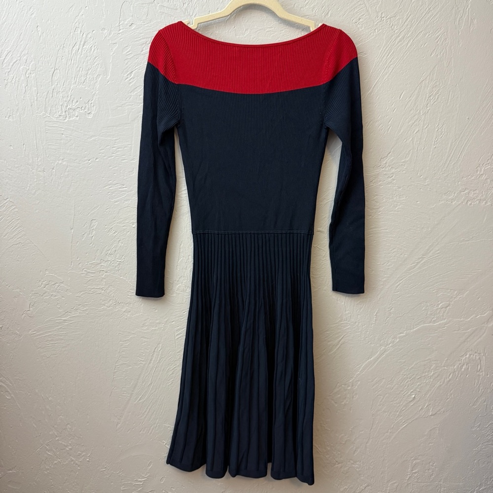 Lauren Ralph Lauren Patney Colorblock Midi Dress Navy Blue Red Long Sleeve Small - Picture 6 of 6